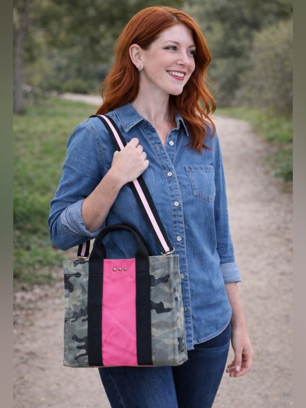 PS Canvas Crossbody Tote Camo and Pink - NEW